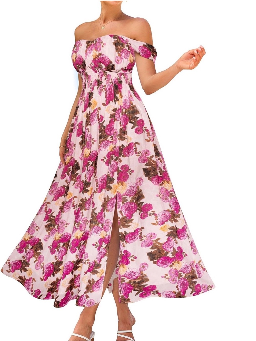 Grace Karin Pink Floral One-Shoulder Maxi Dress